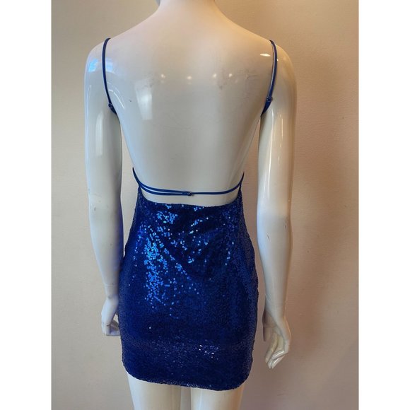 Lucy in the Sky Women Starstruck Strappy Sequin Dress Backless Lapis Blue Medium - Picture 6 of 11